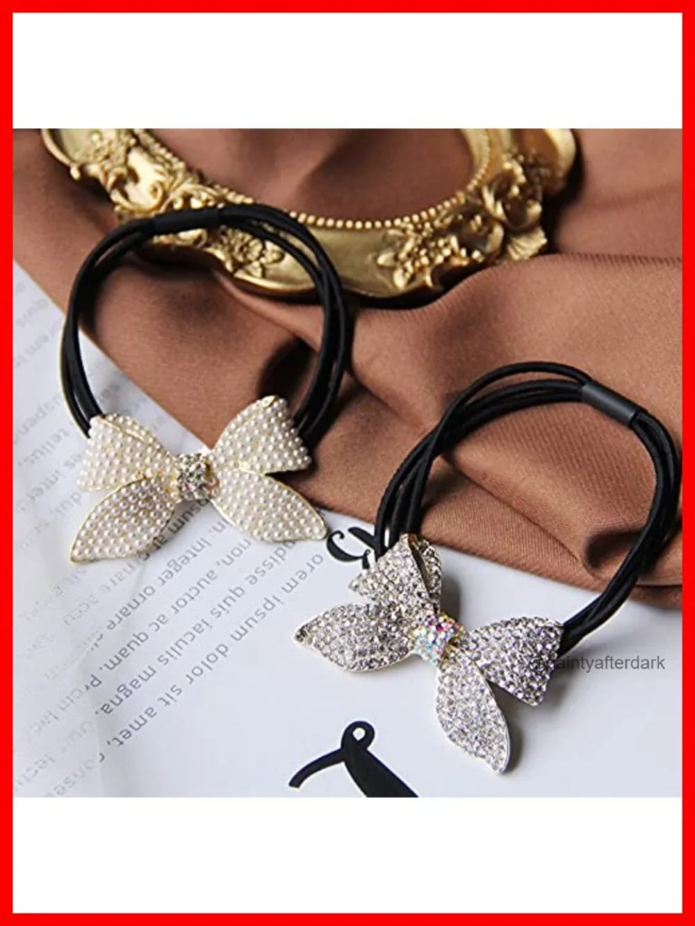 Pearl Rhinestone Bowknot Hair Ties and Duckbill Hair Clips Set